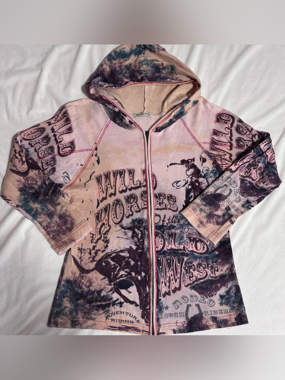 Hooded Zip Jacket in Pink and Black Tie-Dye